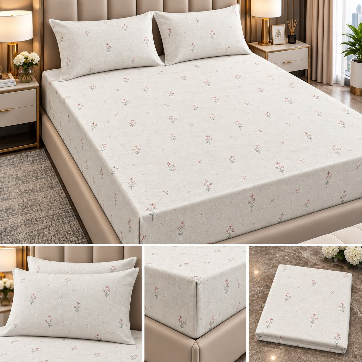 Wildflower Whisper 100% Pure Cotton Fitted Bedsheet Set