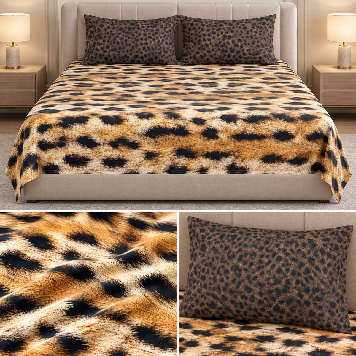 Wild Safari Luxury Animal Print Thick Cotton Bedsheet Set – King Size 3 Pcs