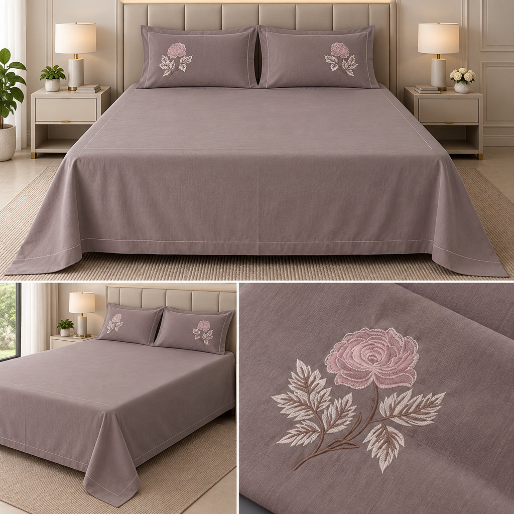 Soft Thick Cotton King Size Bedsheet with Embroidered Pillow Covers
