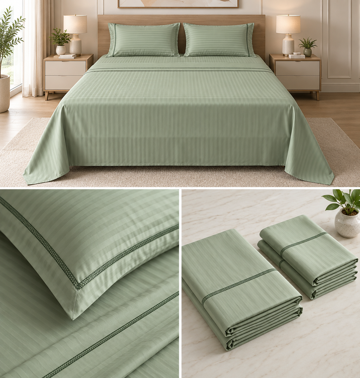 Stripe Thick Cotton Bedsheet with 2 Pillow Covers - 108 / 108 Inch Product Code :- 55B55RKEH