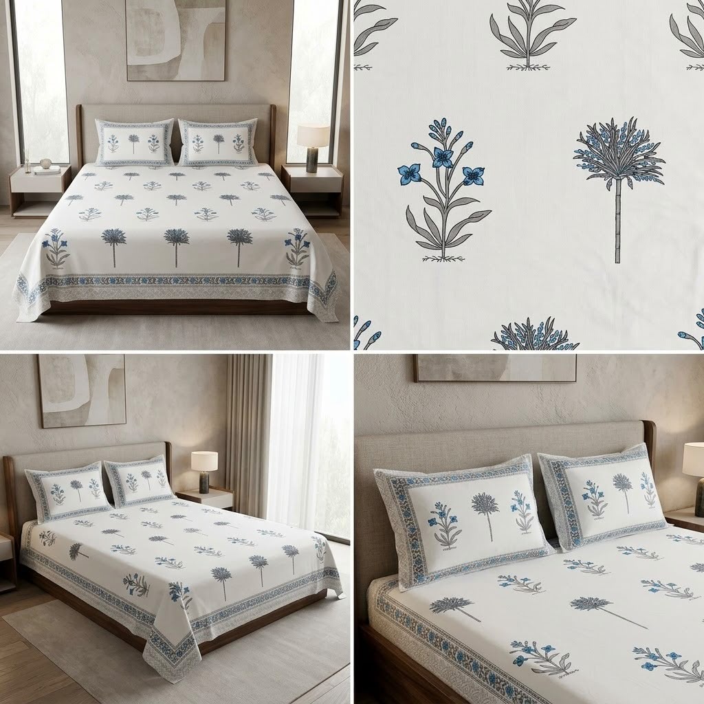Heritage Block Print Cotton Bedsheet Set – King Size 3 Pcs
