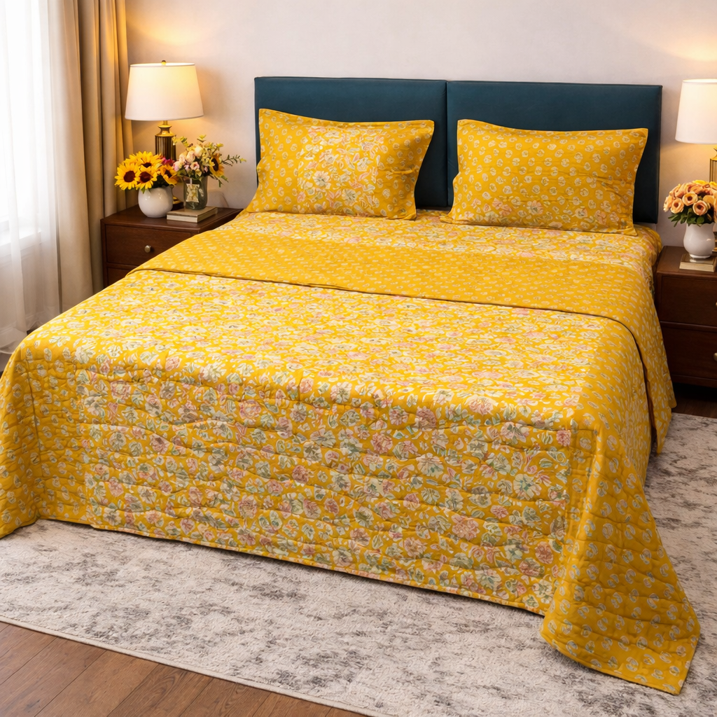 Premium 4 PC Mulmul AC Quilt Set – Organic Cotton Summer Collection