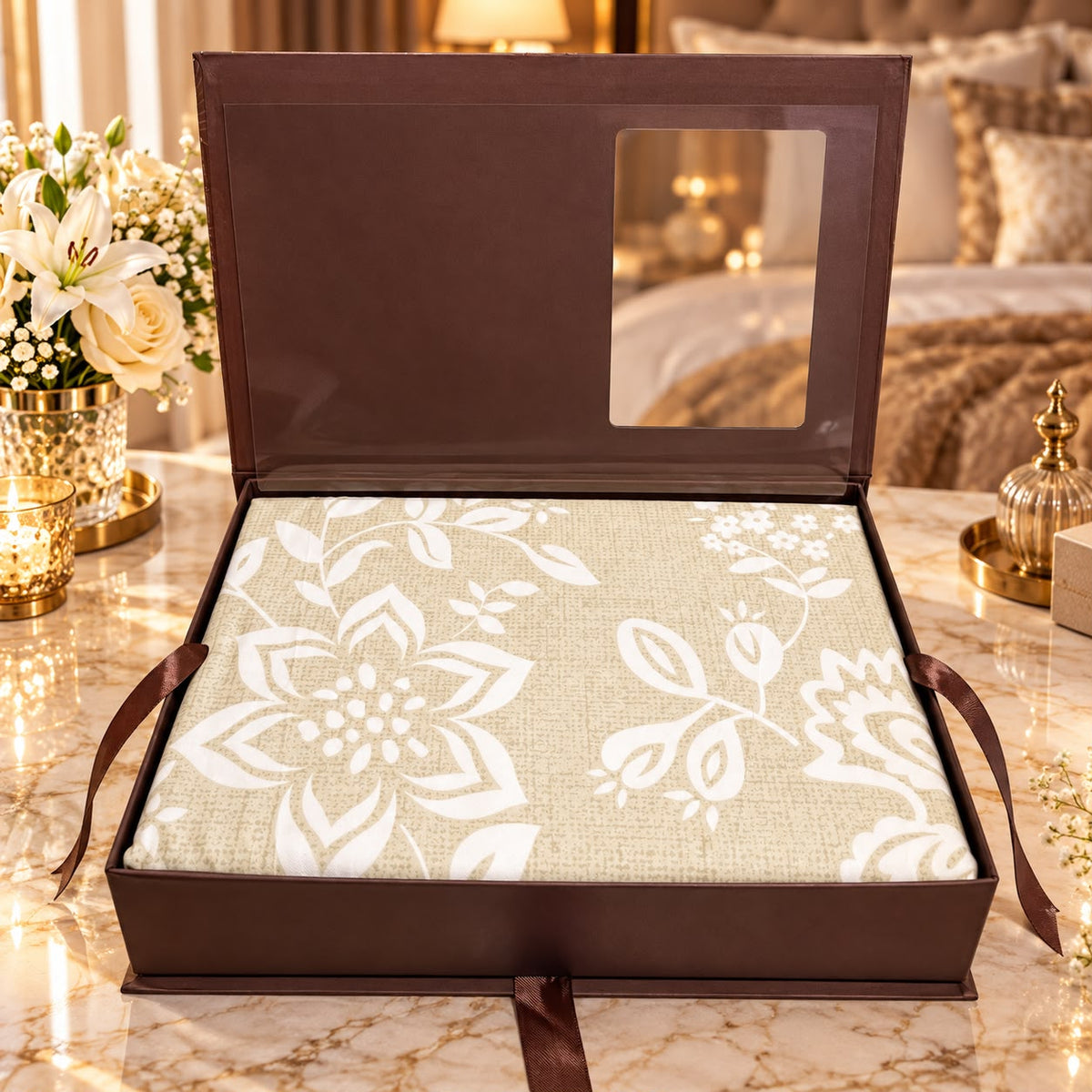 Premium Luxury Bedsheet Gift Box – 3 Piece Double Bed Bedsheet Set with Elegant Designer Prints