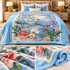 Serene Garden Landscape Plush Winter Blanket – Double Bed | Luxury Floral Scenic Print