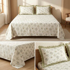 Pure Cotton Floral Bedsheet Set with Elegant Lace-Frilled Pillow Covers – King Size (108 × 108 Inches)