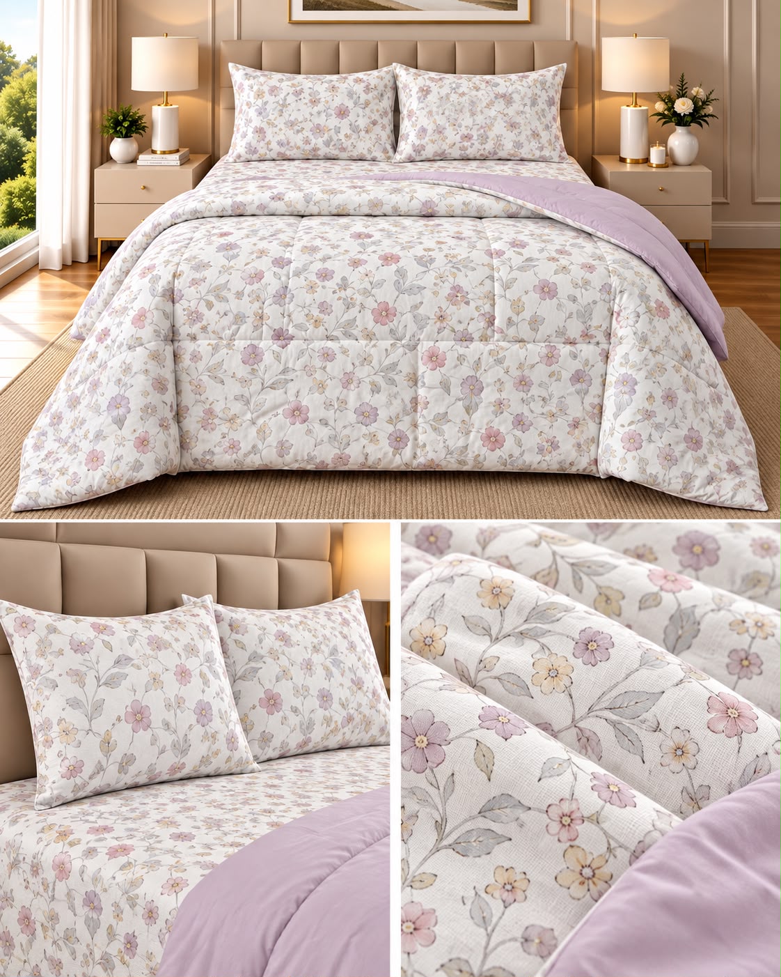 Bliss Floral 4 Pcs King Size Comforter Set – 100% Cotton