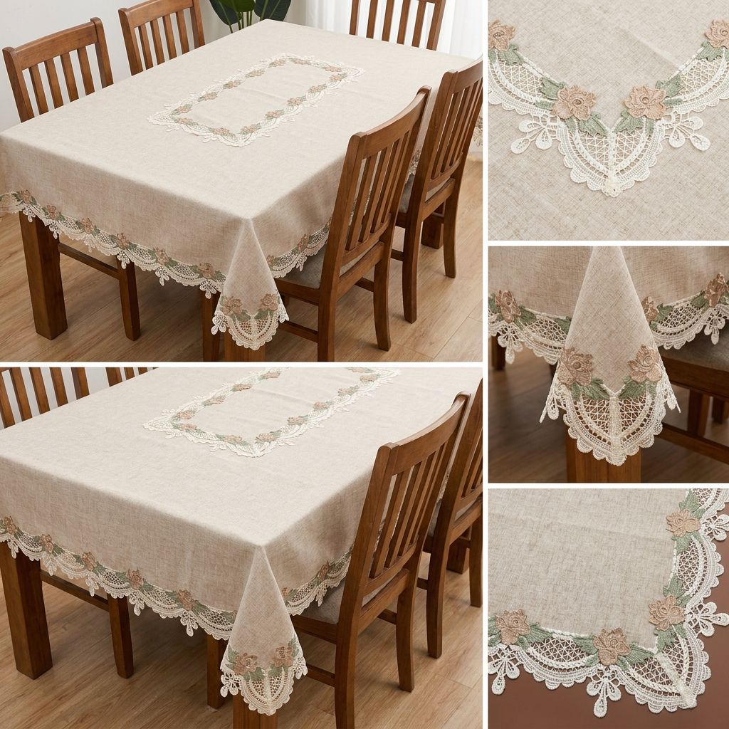 Premium Crochet (Beige Colour)  Lace Dining Table Cover –4, 6 & 8 Seater