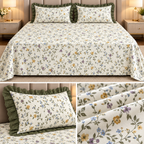 English Garden Premium Cotton Floral Bedsheet Set with Designer Lace Pillow Covers – 108 x 108 Inch