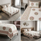 Heritage Block Print Cotton Bedsheet Set – King Size 3 Pcs