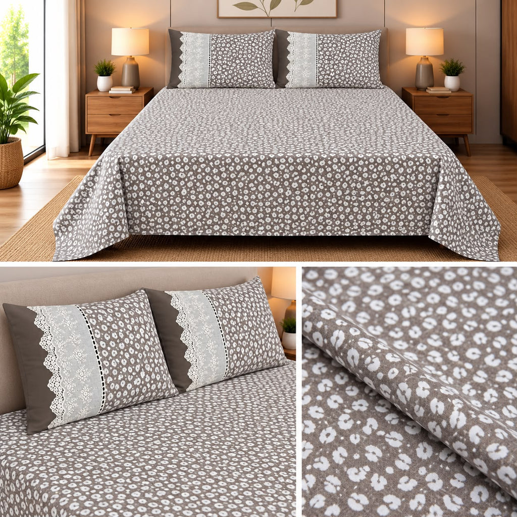 English Meadow Lace Cotton Bedsheet Set – King Size 3 Pcs