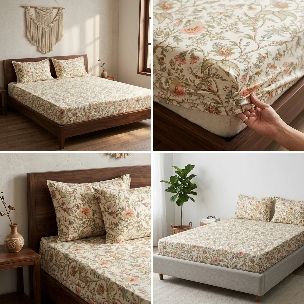 Fitted Bedsheets Pure Cotton 108 BY 108 Inch Product Code :- 55B89RKEH