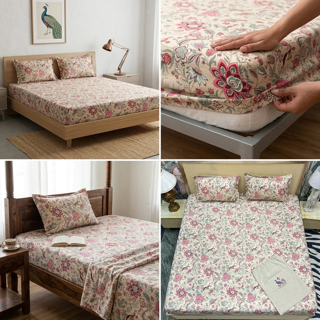 Fitted Bedsheets Pure Cotton 108 BY 108 Inch Product Code :- 55B89RKEH