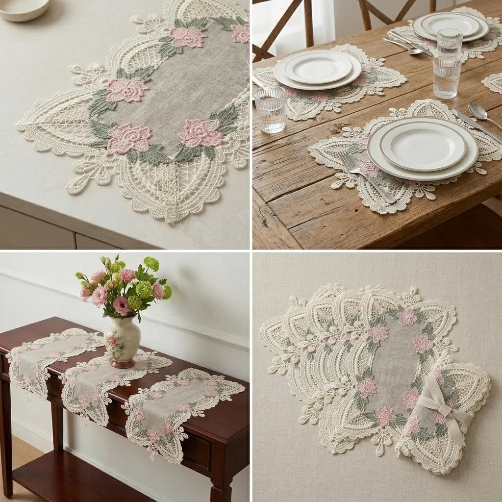 Luxury Floral Lace Table Mats – Set of 6