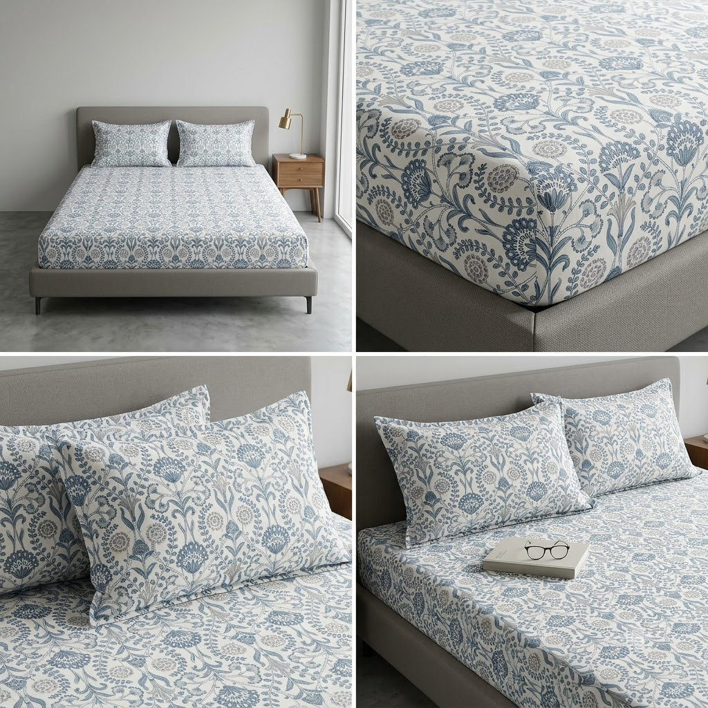Elastic/Fitted Bedsheets Pure Mulmul Cotton King Size Bedsheet Product Code :- 55B135RKEH