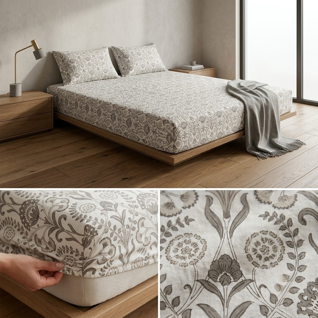 Elastic/Fitted Bedsheets Pure Mulmul Cotton King Size Bedsheet Product Code :- 55B135RKEH