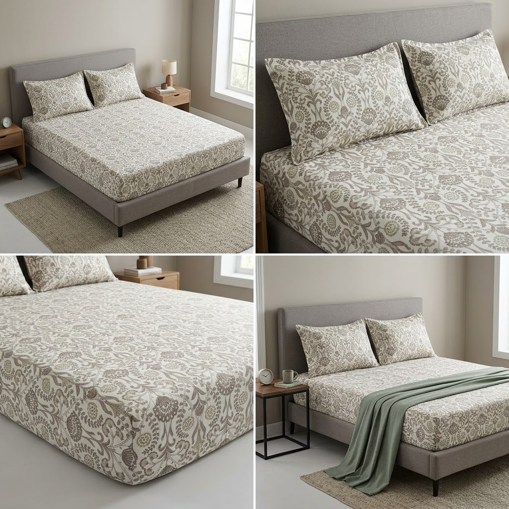 Elastic/Fitted Bedsheets Pure Mulmul Cotton King Size Bedsheet Product Code :- 55B135RKEH