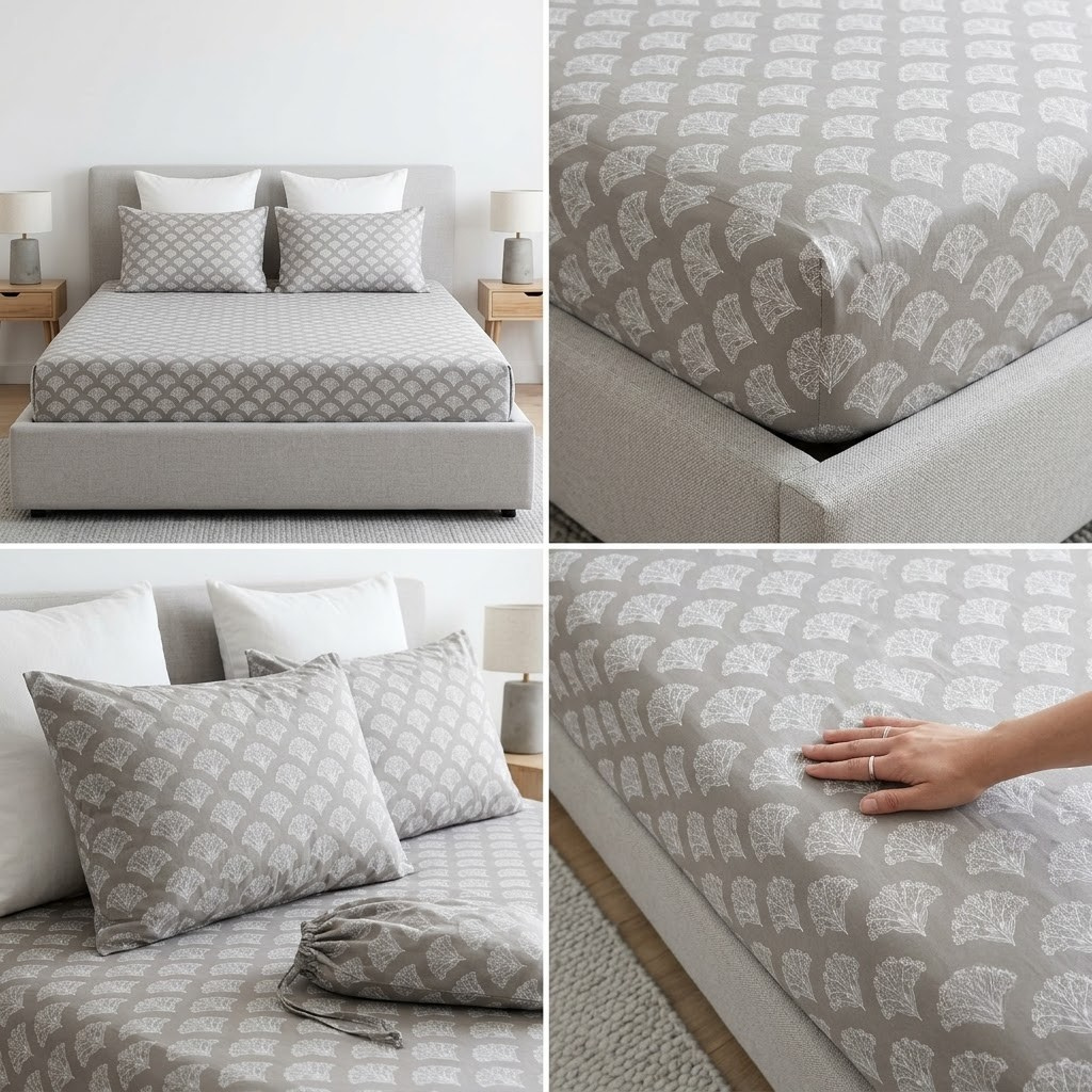 Elastic/Fitted Bedsheets Pure Mulmul Cotton King Size Bedsheet Product Code :- 55B135RKEH