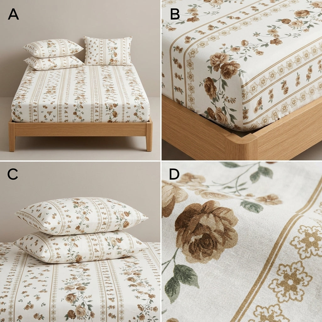 Pure Cotton Printed Fitted Bedsheet Set with 2 Pillow Covers