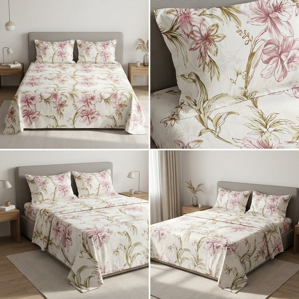 King Size Muslin Cotton Bedsheet (108×108) – 100% Egyptian Cotton with 2 Pillow Covers