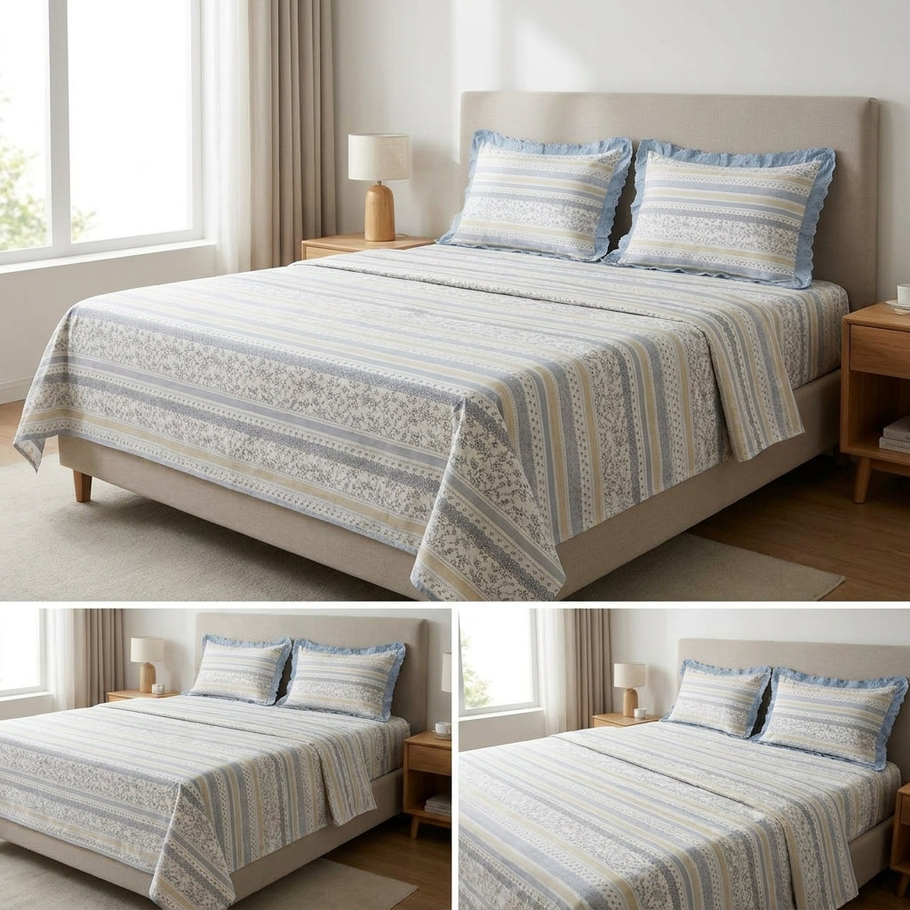 Pure Cotton Bedsheet With Chicken Lace Pillow Covers 108 x 108 inch