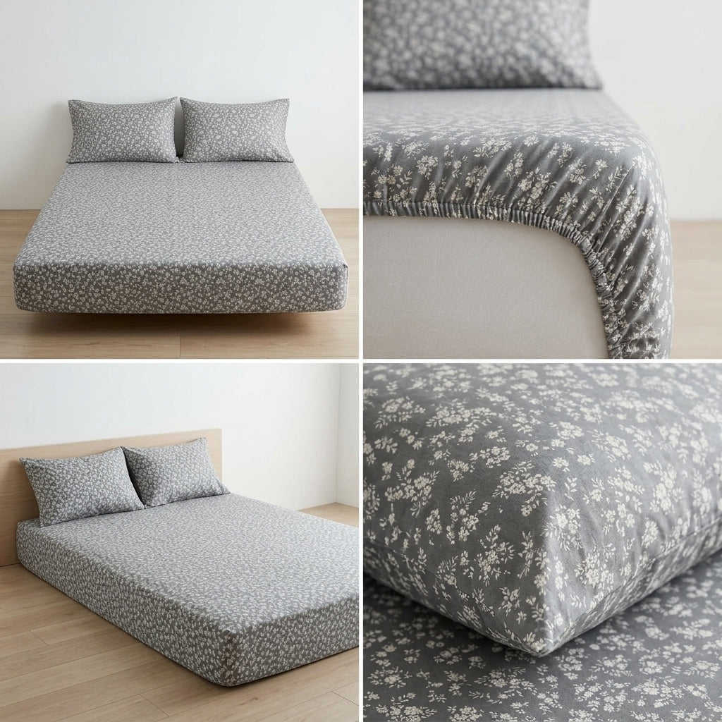Pure Cotton Printed Fitted Bedsheet Set with 2 Pillow Covers