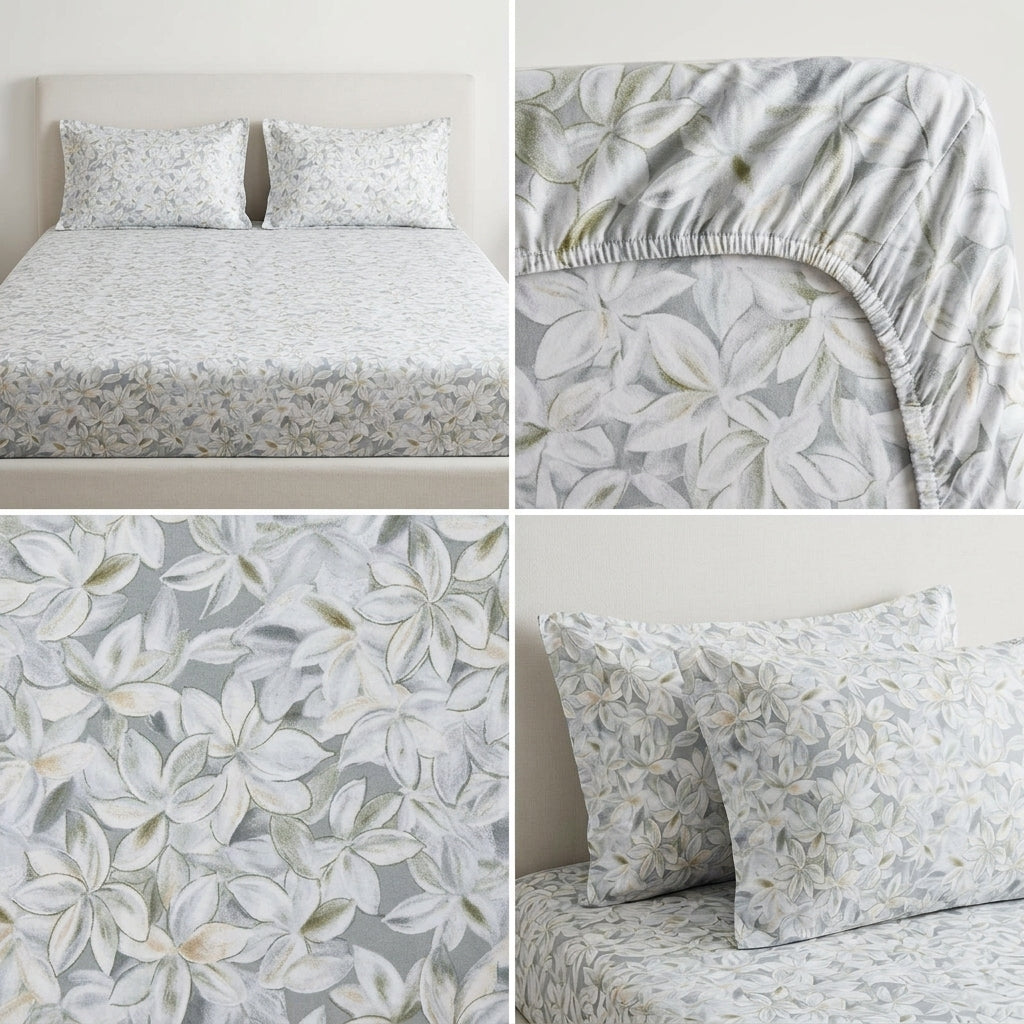 Pure Cotton Printed Fitted Bedsheet Set with 2 Pillow Covers