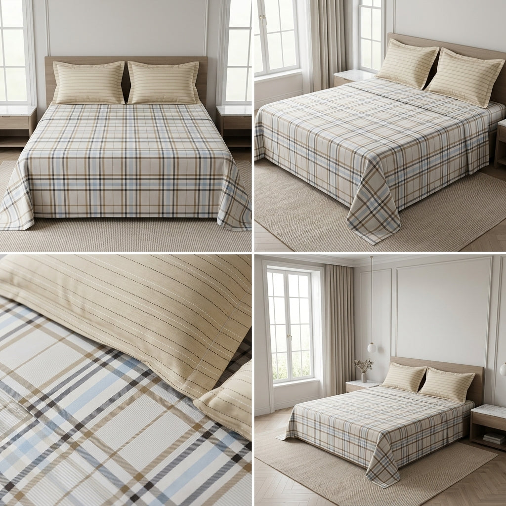 100% Pure Cotton Super King Size Bedsheet with 2 Pillow Covers – Premium Luxury Stripe Design (108 x 108 Inches)
