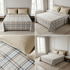 100% Pure Cotton Super King Size Bedsheet with 2 Pillow Covers – Premium Luxury Stripe Design (108 x 108 Inches)