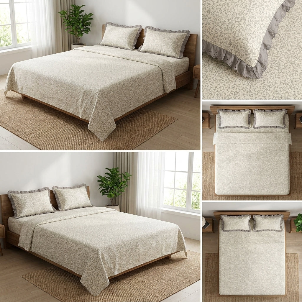 Pure Cotton Bedsheet With Chicken Lace Pillow Covers 108 x 108 inch