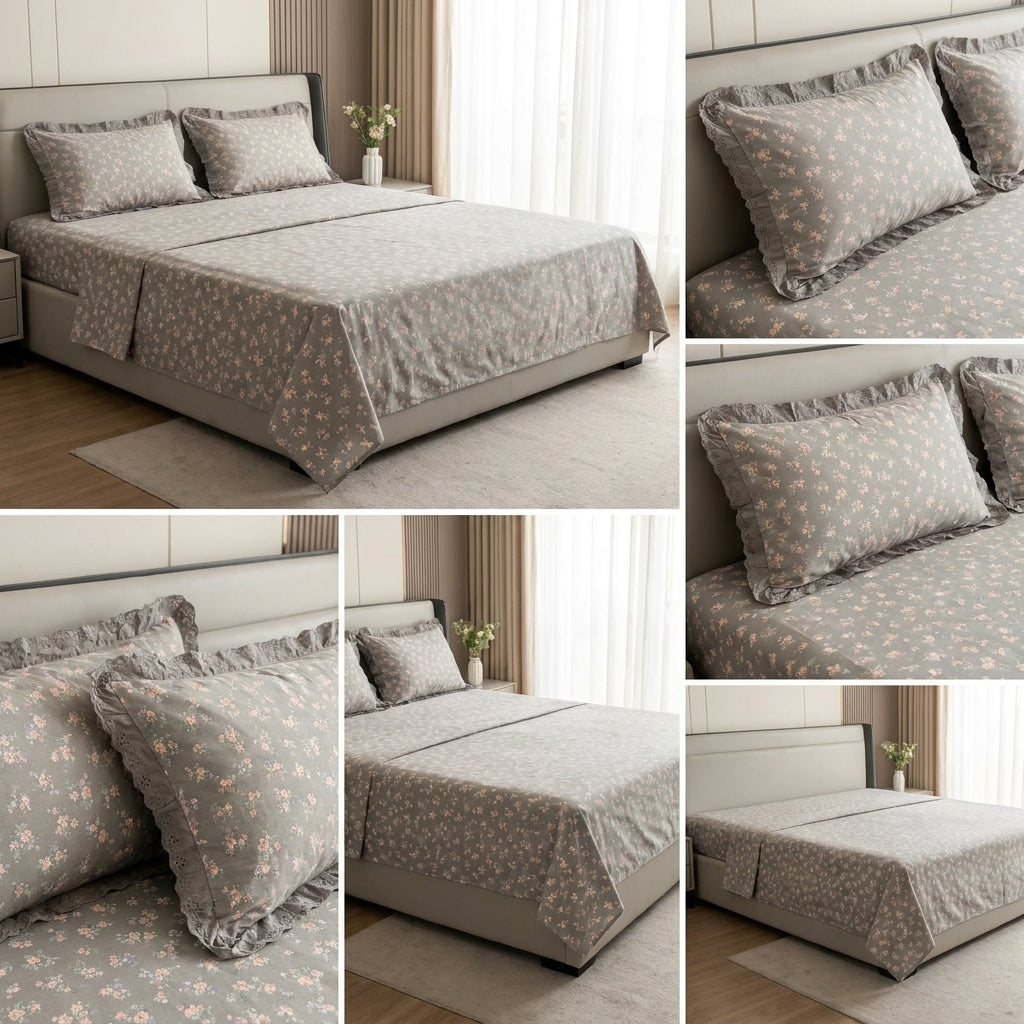 Pure Cotton Bedsheet With Chicken Lace Pillow Covers 108 x 108 inch