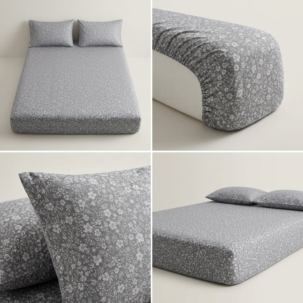 Pure Cotton Printed Fitted Bedsheet Set with 2 Pillow Covers