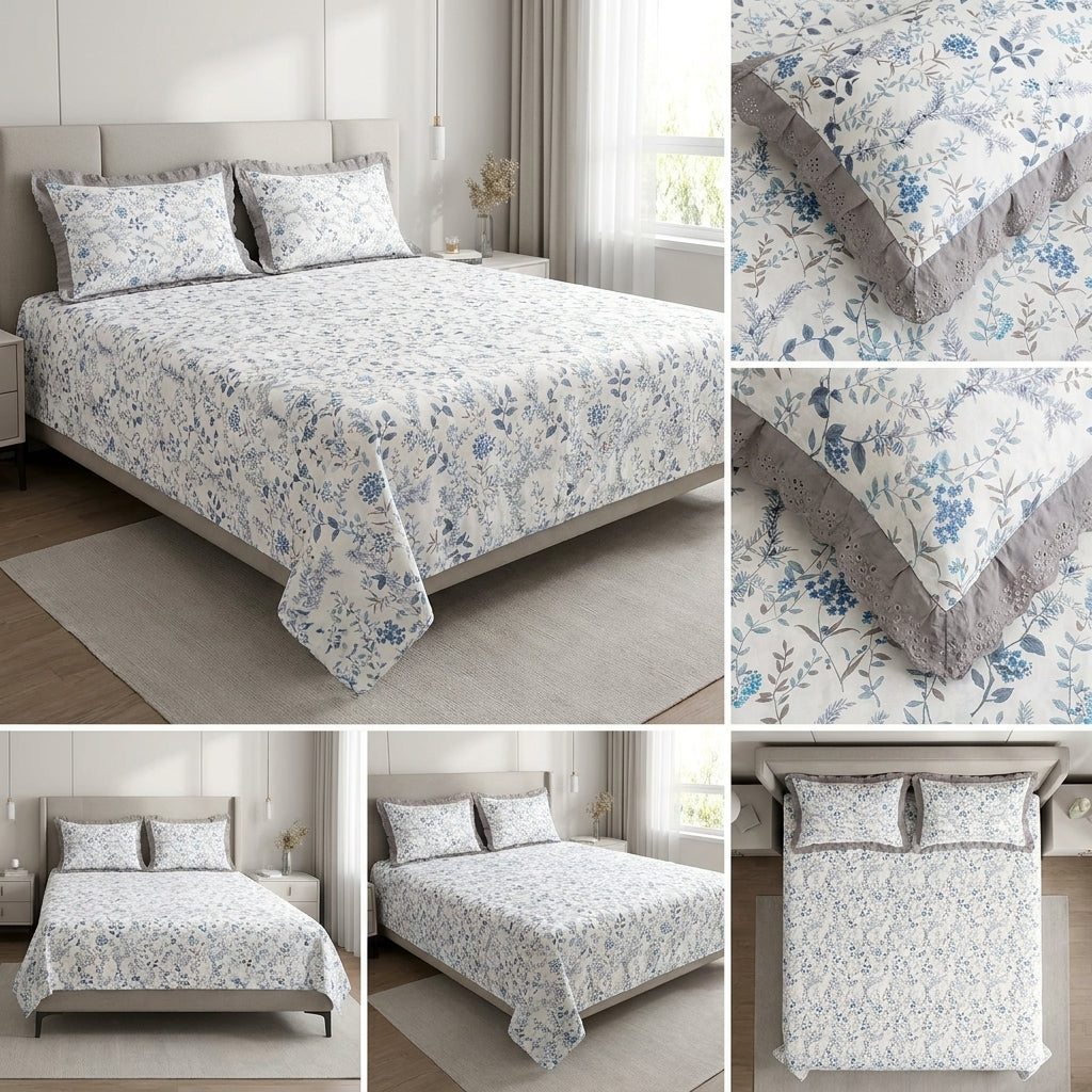 Pure Cotton Bedsheet With Chicken Lace Pillow Covers 108 x 108 inch