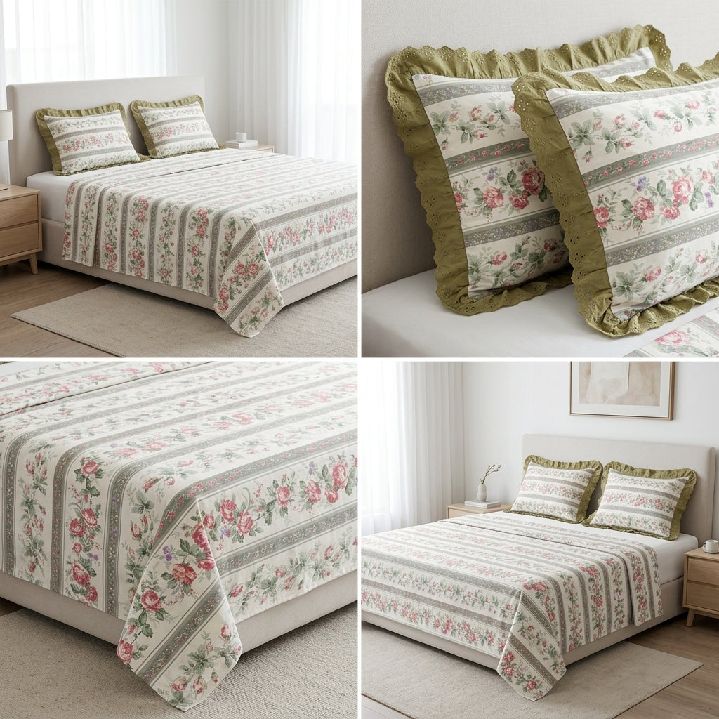 Pure Cotton Bedsheet With Chicken Lace Pillow Covers 108 x 108 inch