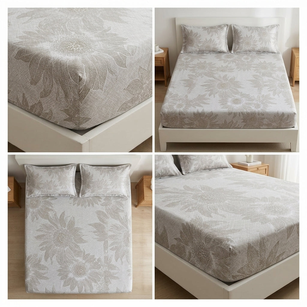 Pure Cotton Printed Fitted Bedsheet Set with 2 Pillow Covers