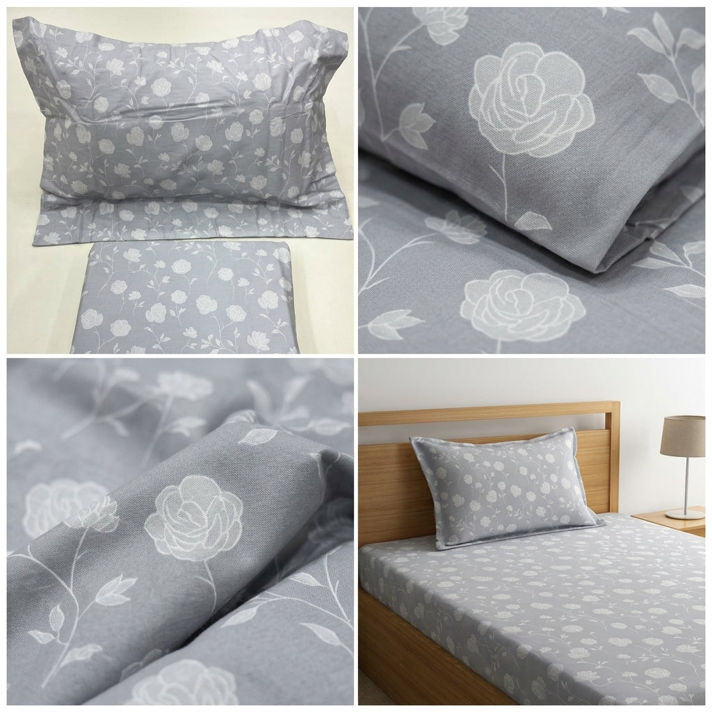 Pure Cotton Printed Fitted Bedsheet Set with 2 Pillow Covers