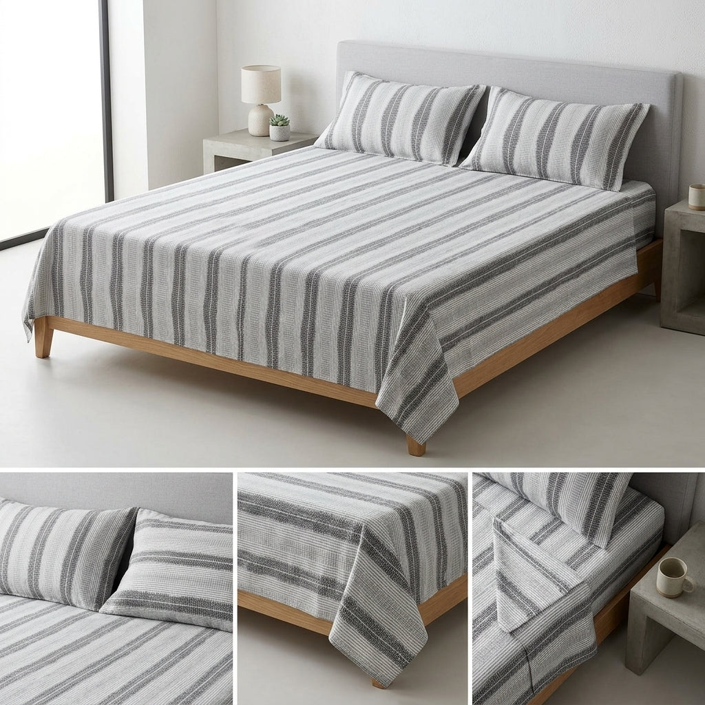 King Size Muslin Cotton Bedsheet (108×108) – 100% Egyptian Cotton with 2 Pillow Covers