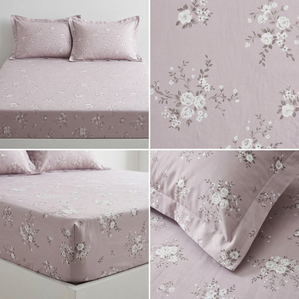Pure Cotton Printed Fitted Bedsheet Set with 2 Pillow Covers