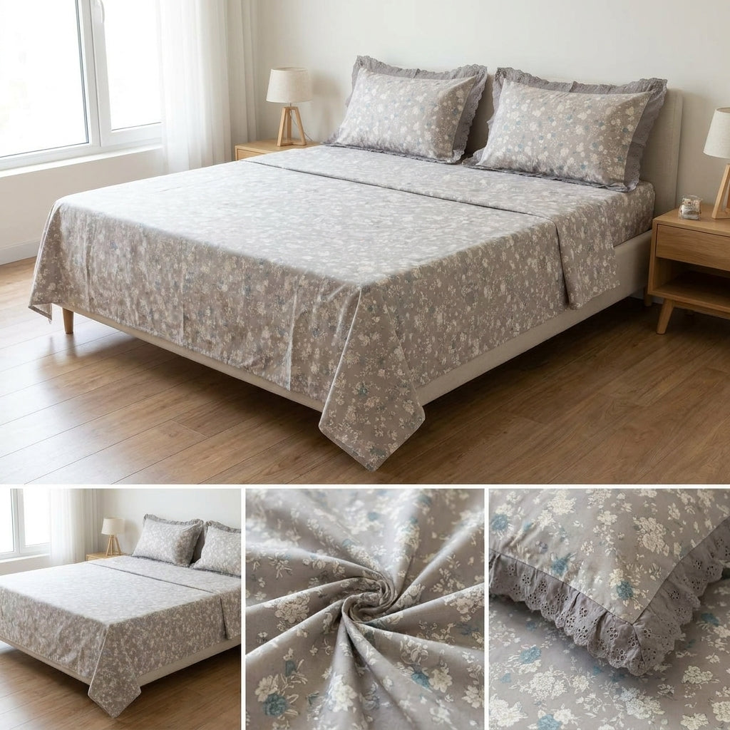 Pure Cotton Bedsheet With Chicken Lace Pillow Covers 108 x 108 inch