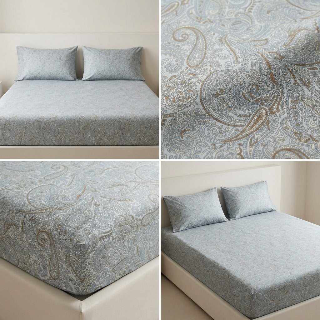 Pure Cotton Printed Fitted Bedsheet Set with 2 Pillow Covers