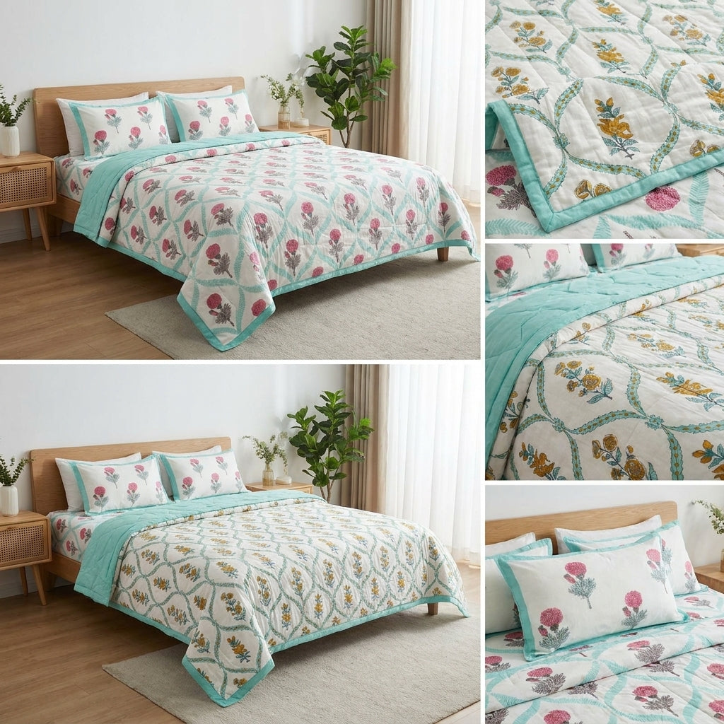 Summer 4 PC Mulmul Quilt Set – Organic Cotton Collection