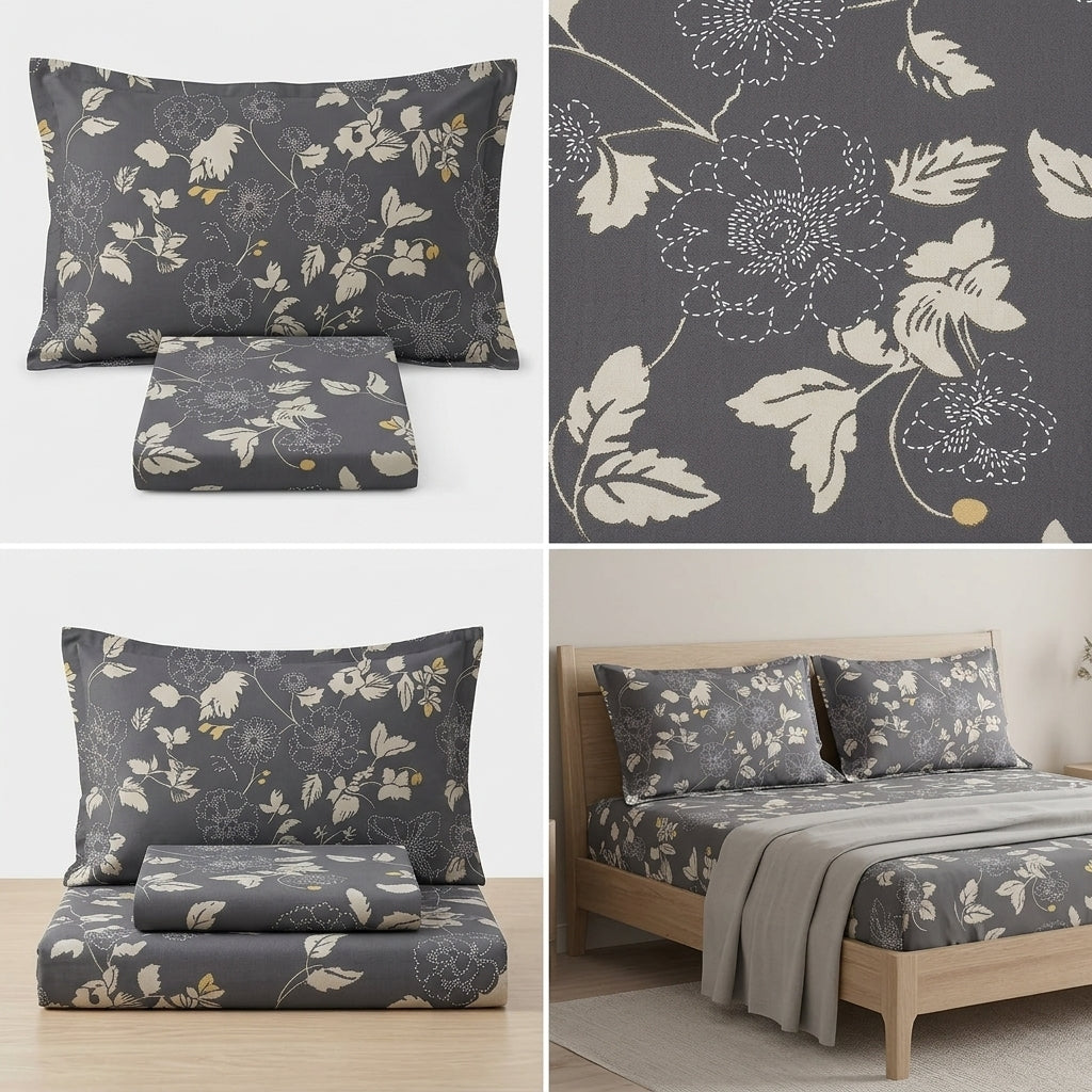 Pure Cotton Printed Fitted Bedsheet Set with 2 Pillow Covers