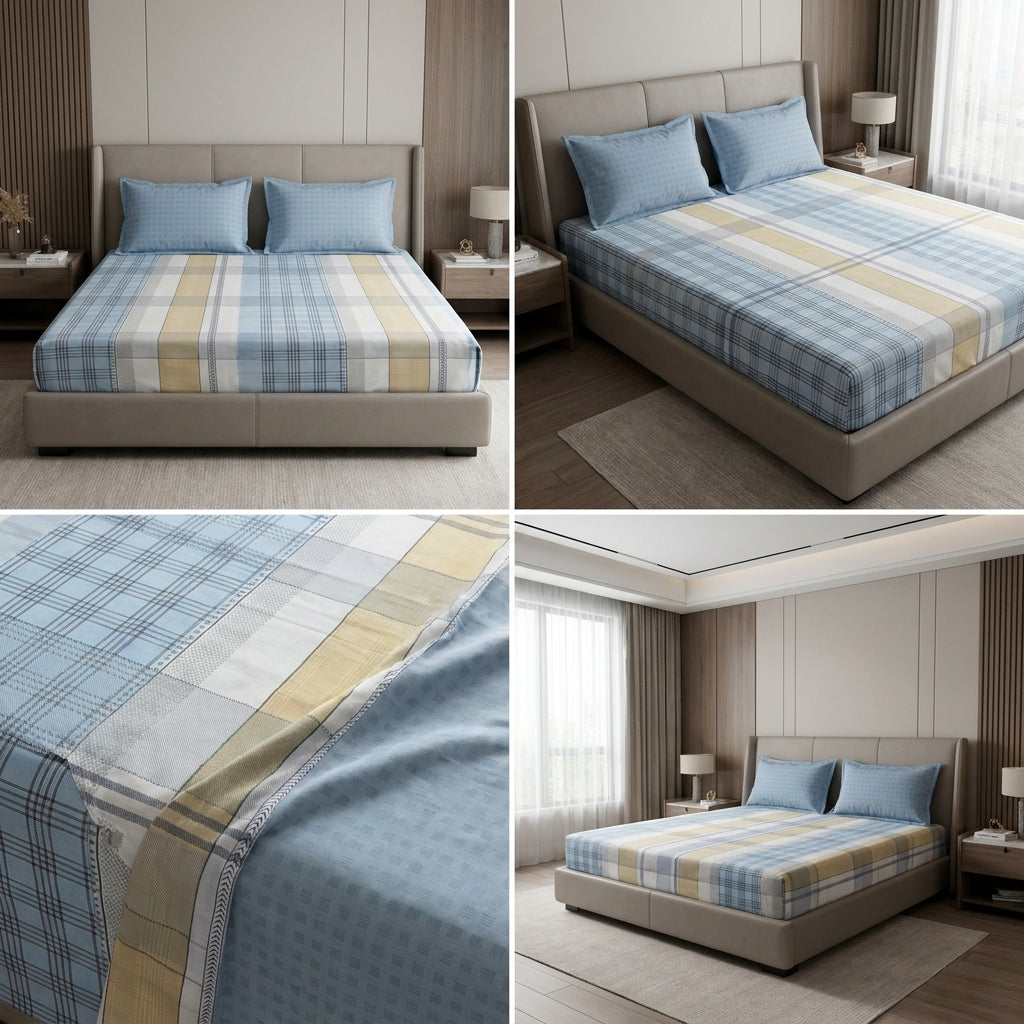 100% Pure Cotton Super King Size Bedsheet with 2 Pillow Covers – Premium Luxury Stripe Design (108 x 108 Inches)