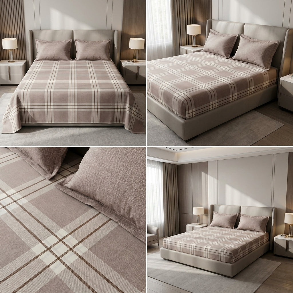 100% Pure Cotton Super King Size Bedsheet with 2 Pillow Covers – Premium Luxury Stripe Design (108 x 108 Inches)