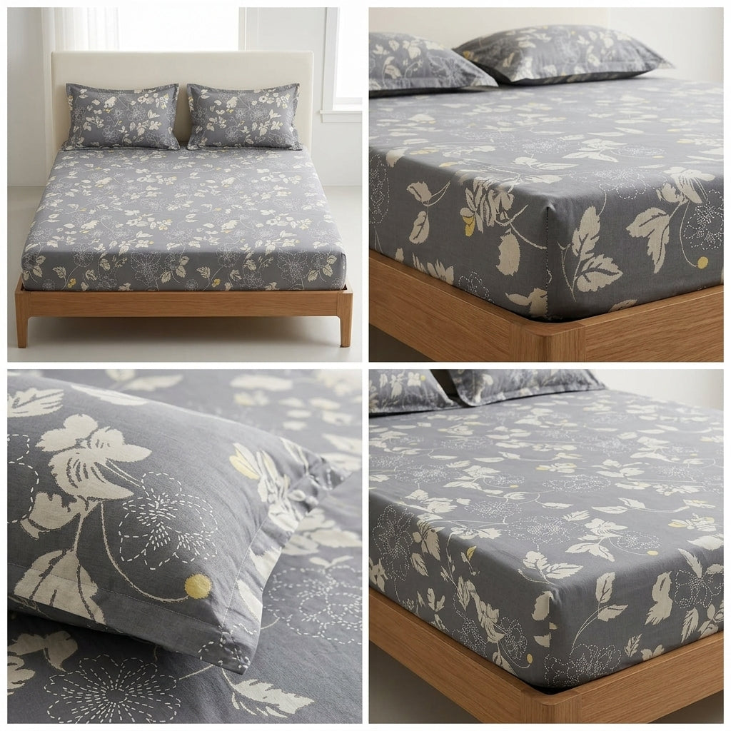 Pure Cotton Printed Fitted Bedsheet Set with 2 Pillow Covers
