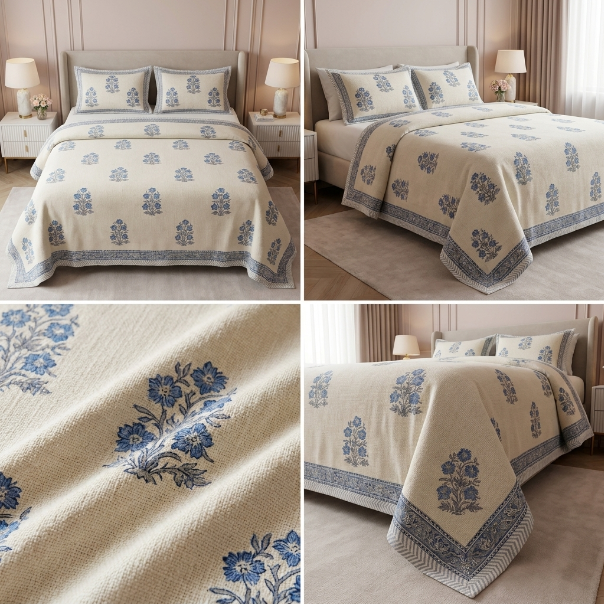 Khadi / Slub Cotton King Size Bedcover Set (with 2 Pillow Covers)