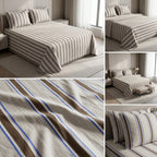 100% Pure Cotton Super King Size Bedsheet with 2 Pillow Covers – Premium Luxury Stripe Design (108 x 108 Inches)