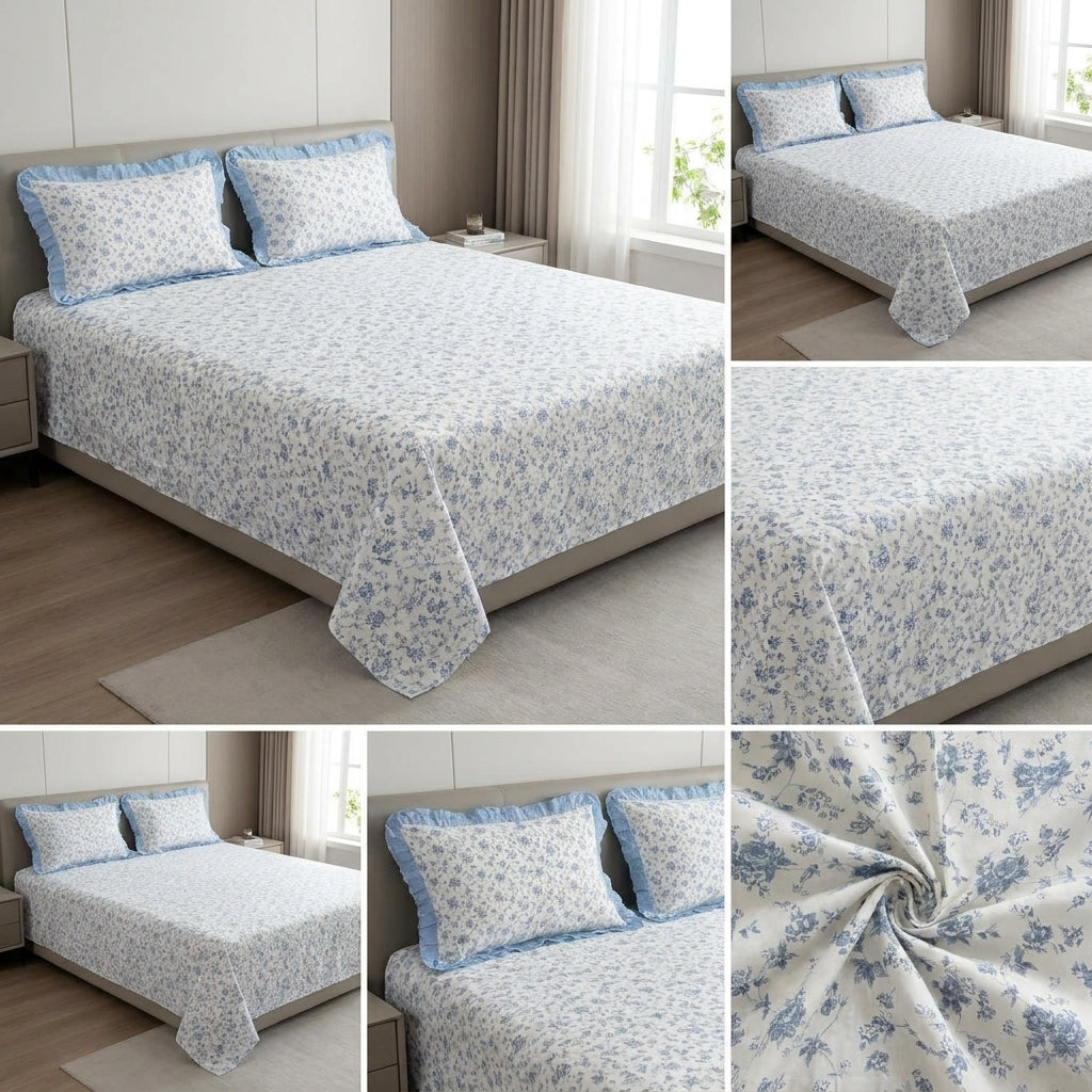 Pure Cotton Bedsheet With Chicken Lace Pillow Covers 108 x 108 inch