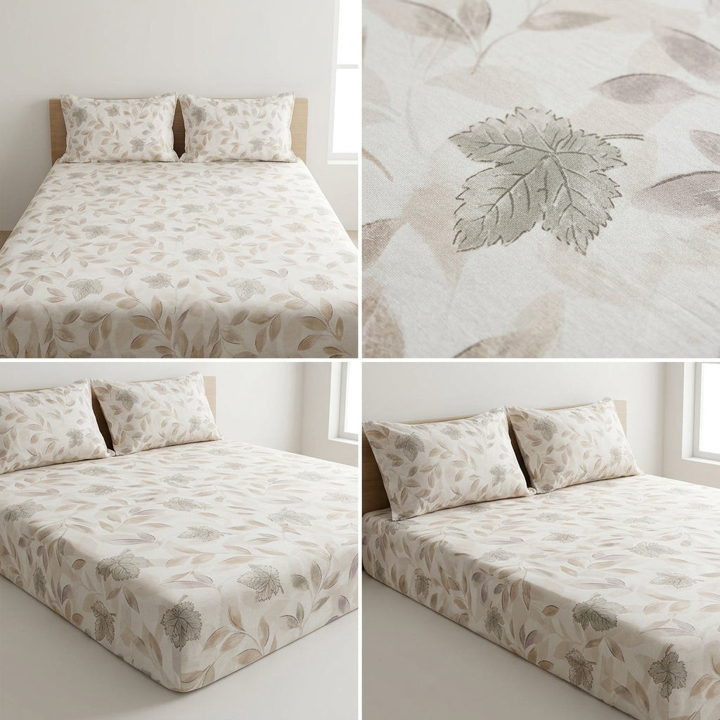 Pure Cotton Printed Fitted Bedsheet Set with 2 Pillow Covers