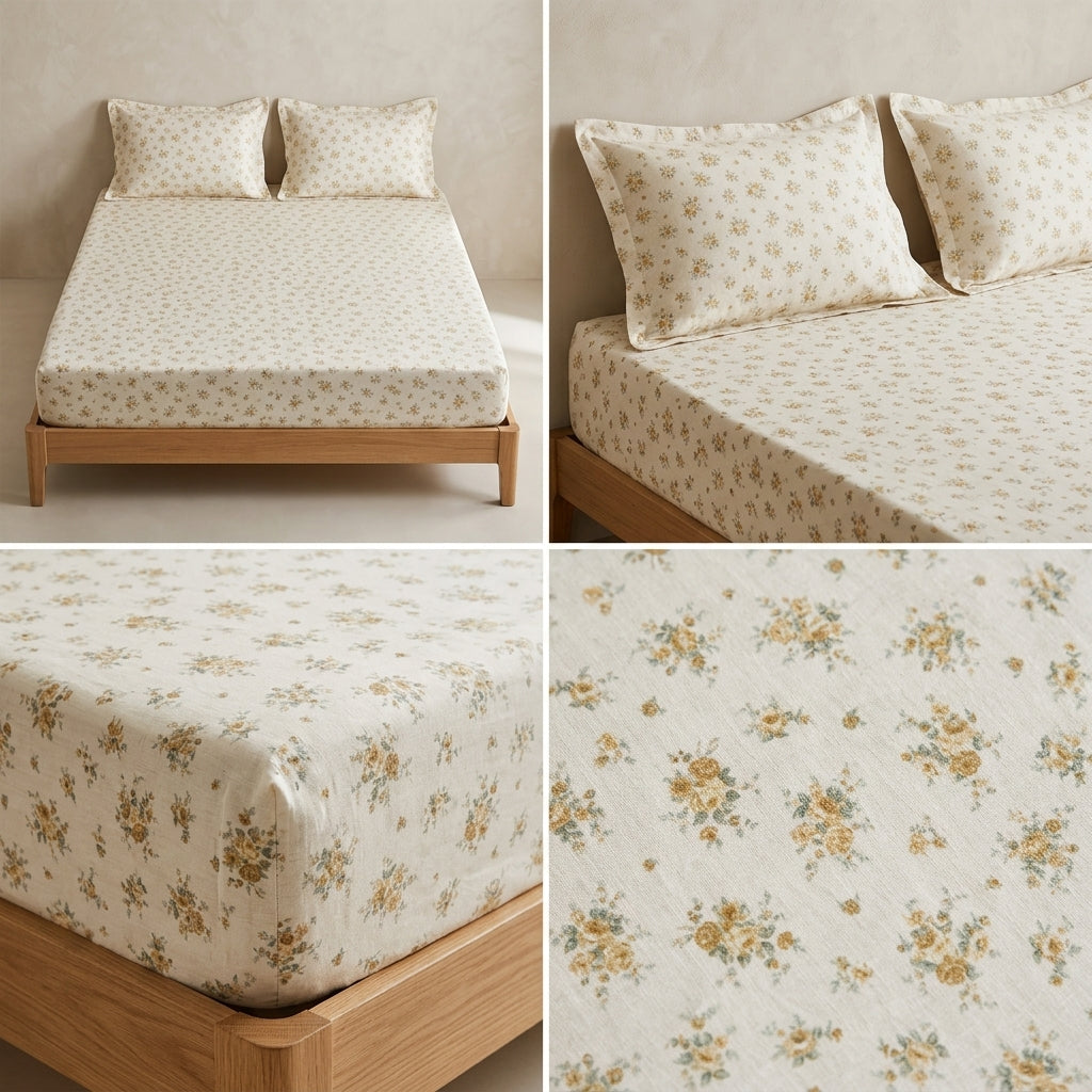 Pure Cotton Printed Fitted Bedsheet Set with 2 Pillow Covers