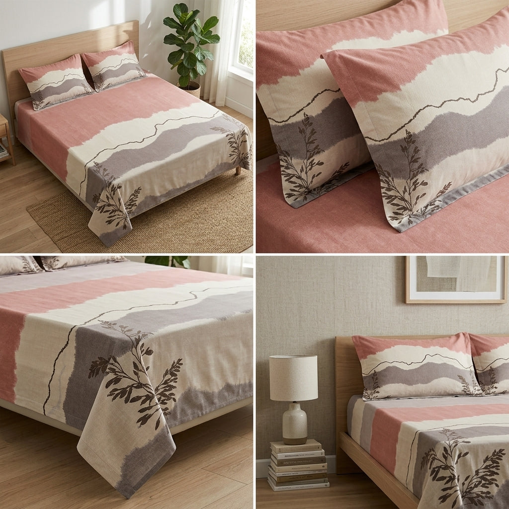 King Size Muslin Cotton Bedsheet (108×108) – 100% Egyptian Cotton with 2 Pillow Covers